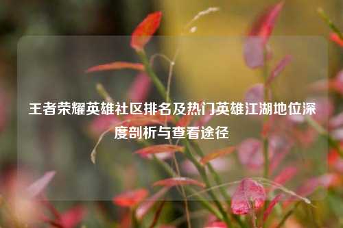 王者荣耀英雄社区排名及热门英雄江湖地位深度剖析与查看途径