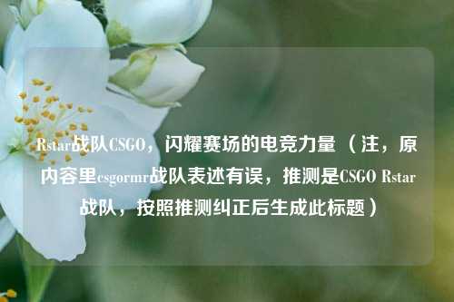 Rstar战队CSGO，闪耀赛场的电竞力量 （注，原内容里csgormr战队表述有误，推测是CSGO Rstar战队，按照推测纠正后生成此标题）
