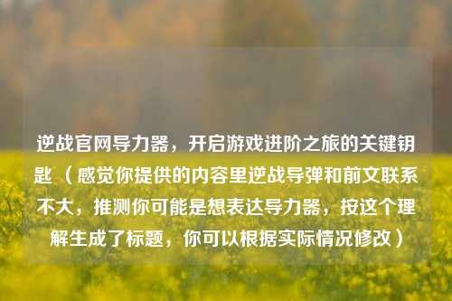 逆战官网导力器,开启游戏进阶之旅的关键钥匙 (感觉你提供的内容里逆战导弹和前文联系不大,推测你可能是想表达导力器,按这个理解生成了标题,你可以根据实际情况修改)