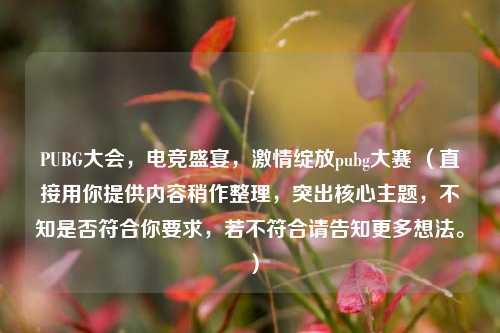 PUBG大会，电竞盛宴，激情绽放pubg大赛 （直接用你提供内容稍作整理，突出核心主题，不知是否符合你要求，若不符合请告知更多想法。 ）