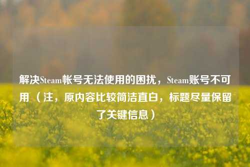 解决Steam帐号无法使用的困扰，Steam账号不可用 （注，原内容比较简洁直白，标题尽量保留了关键信息）