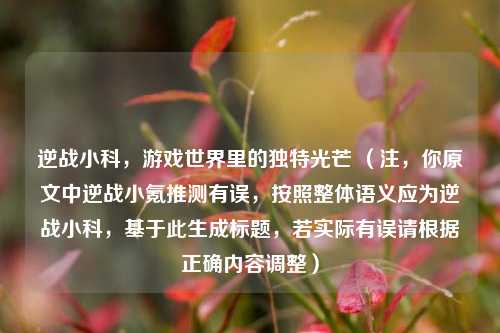 逆战小科，游戏世界里的独特光芒 （注，你原文中逆战小氪推测有误，按照整体语义应为逆战小科，基于此生成标题，若实际有误请根据正确内容调整）