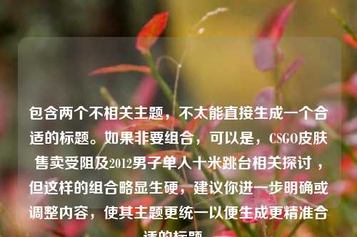 包含两个不相关主题，不太能直接生成一个合适的标题。如果非要组合，可以是，CSGO皮肤售卖受阻及2012男子单人十米跳台相关探讨 ，但这样的组合略显生硬，建议你进一步明确或调整内容，使其主题更统一以便生成更精准合适的标题 。