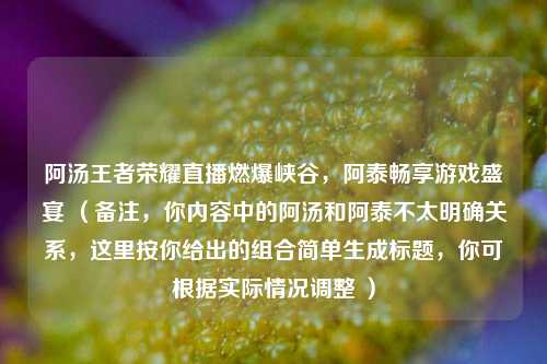 阿汤王者荣耀直播燃爆峡谷，阿泰畅享游戏盛宴 （备注，你内容中的阿汤和阿泰不太明确关系，这里按你给出的组合简单生成标题，你可根据实际情况调整 ）