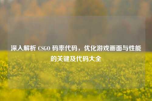 深入解析 CSGO 码率代码，优化游戏画面与性能的关键及代码大全