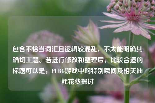 包含不恰当词汇且逻辑较混乱，不太能明确其确切主题。若进行修改和整理后，比较合适的标题可以是，PUBG游戏中的特别瞬间及相关油耗花费探讨