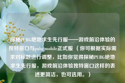 探秘PUBG绝地求生先行服——游戏前沿体验的独特窗口与pubg mobile正式服 （你可根据实际需求对标题进行调整，比如你觉得探秘PUBG绝地求生先行服，游戏前沿体验独特窗口这样的表述更简洁，也可选用。）