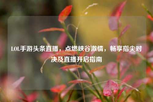 LOL手游头条直播，点燃峡谷激情，畅享指尖对决及直播开启指南